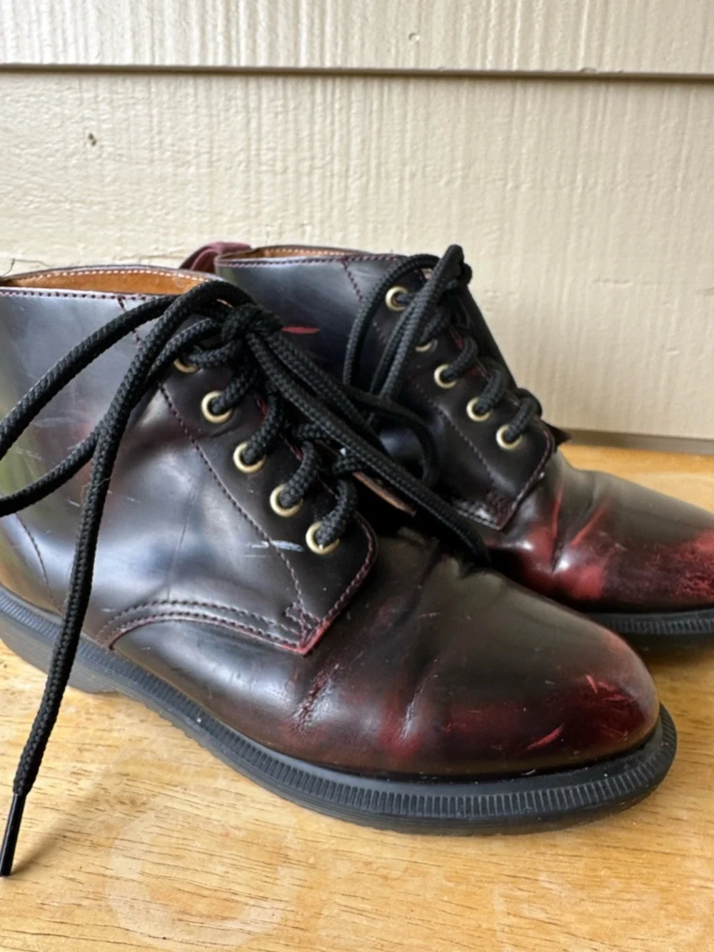 Dr Martens Emmeline Smooth Leather Lace Up Boots Pointed Toe Black Wine - Picture 4 of 10